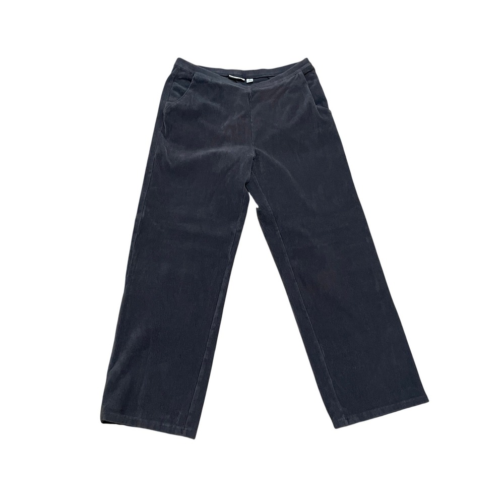 LL Bean Women's M Gray Wide Straight Leg Corduroy Pull On Stretch Pants 237234